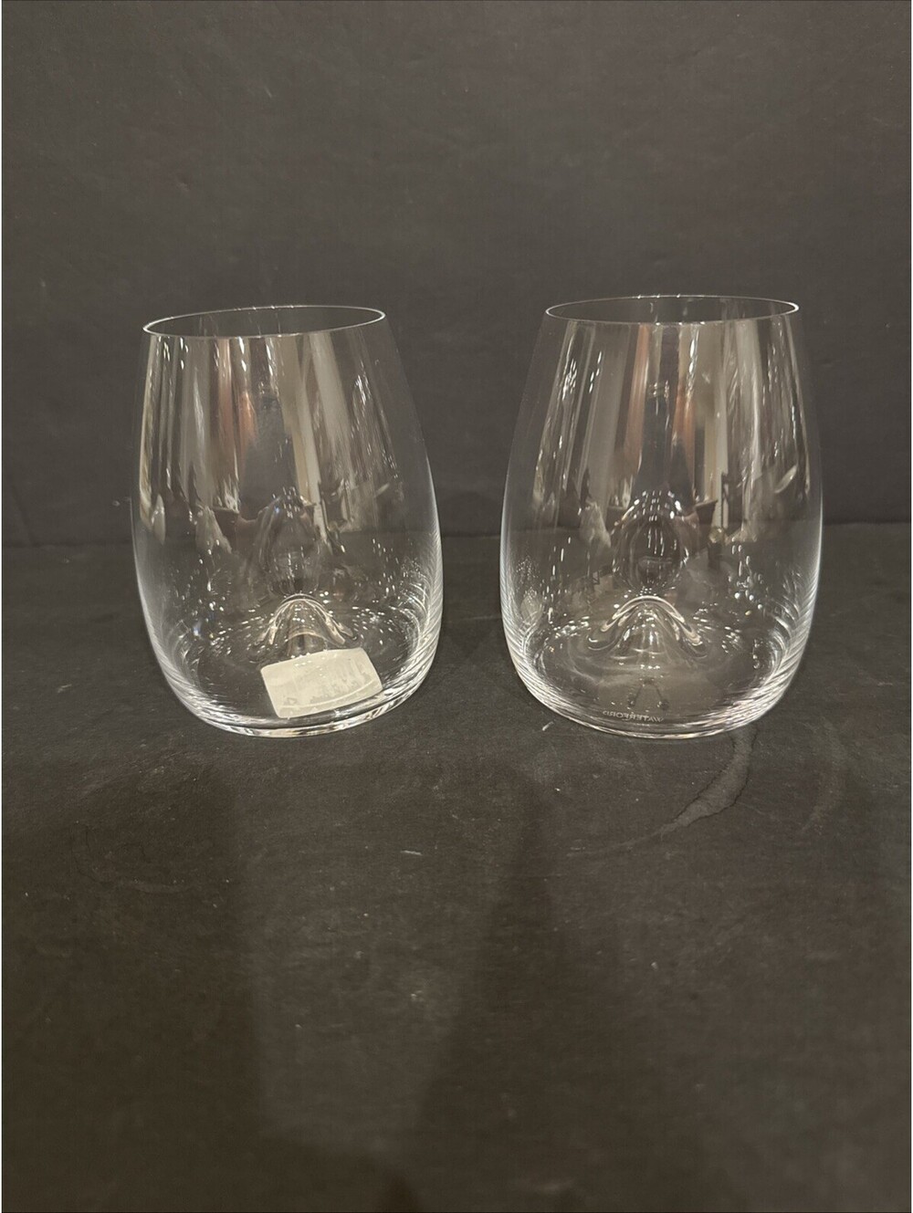 Waterford Crystal (2) Elegance Stemless Wine Glasses Contemporary Design - NEW